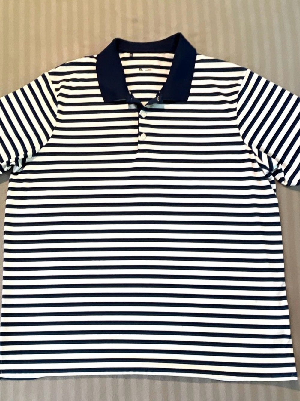 adidas Navy & White Striped Polo Shirt